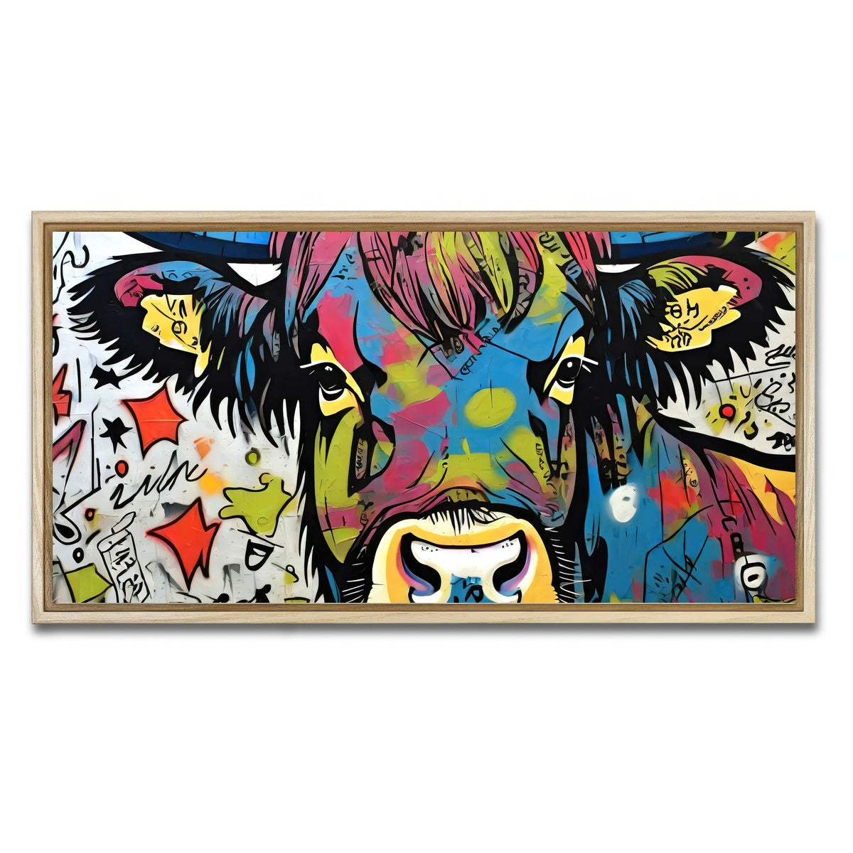 AUTO-MOCKUP WHITE | highland cow graffiti | 1 Piece | Natural Framed Canvas | group=2x1