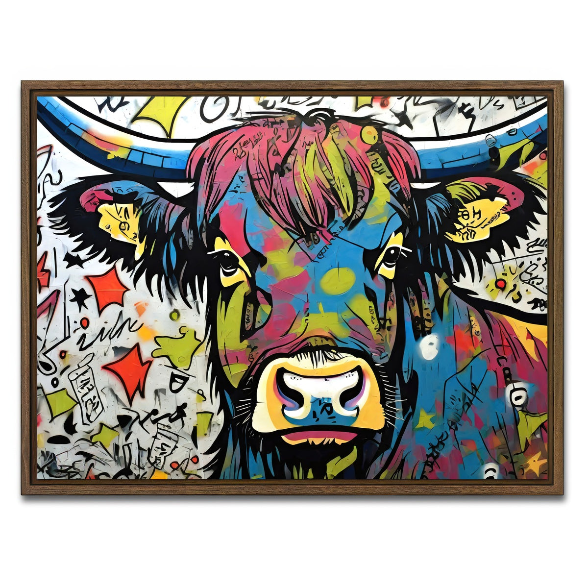 AUTO-MOCKUP WHITE | highland cow graffiti | 1 Piece | Walnut Framed Canvas | group=4x3