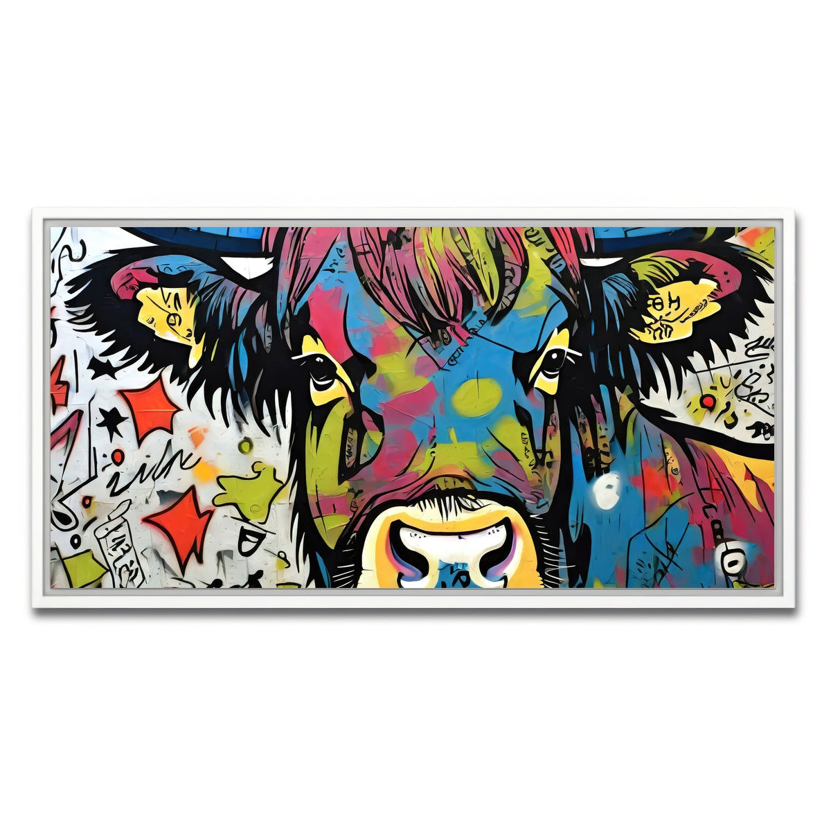AUTO-MOCKUP WHITE | highland cow graffiti | 1 Piece | White Framed Canvas | group=2x1