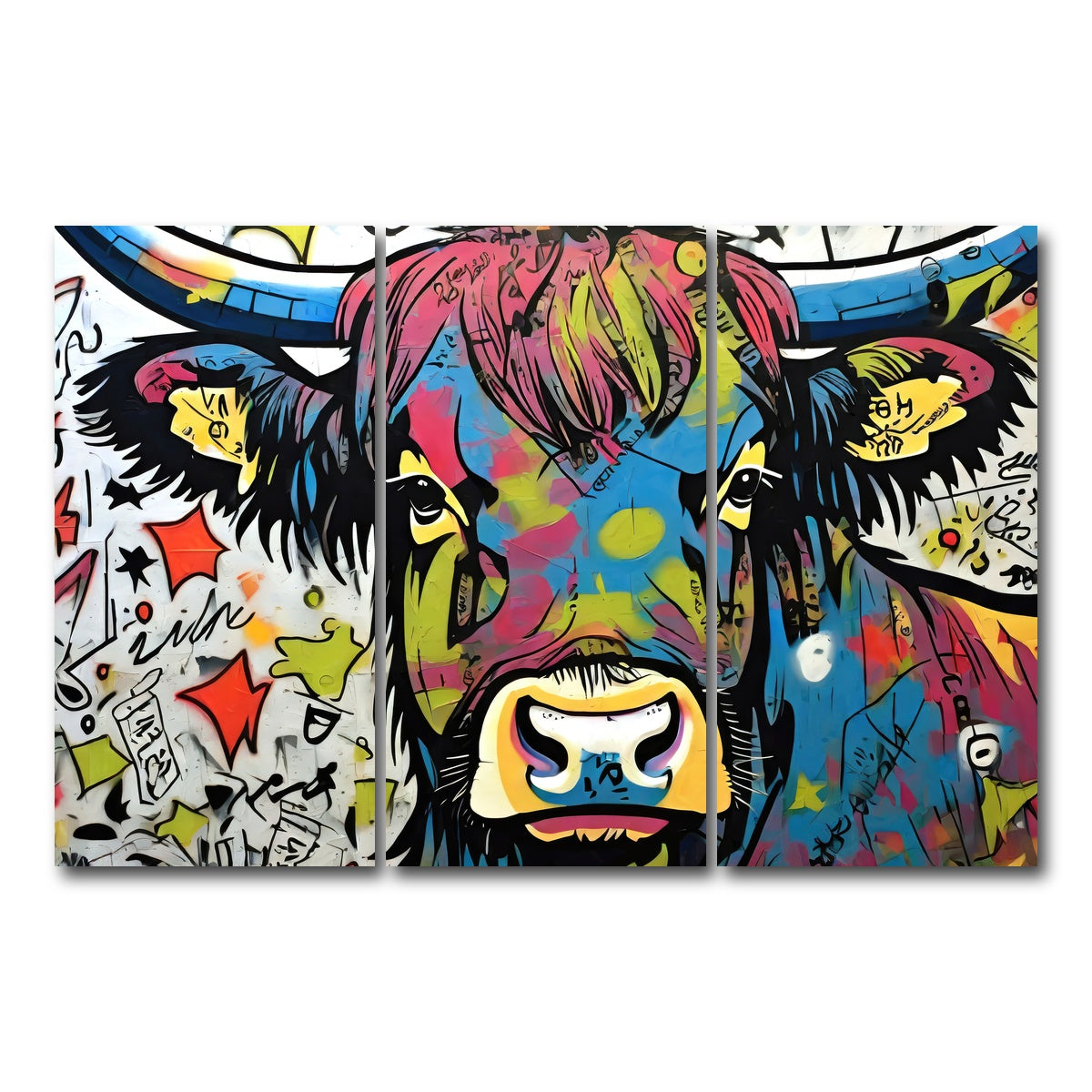 AUTO-MOCKUP WHITE | highland cow graffiti | 3 Piece | Gallery Wrap Canvas | group=12x24