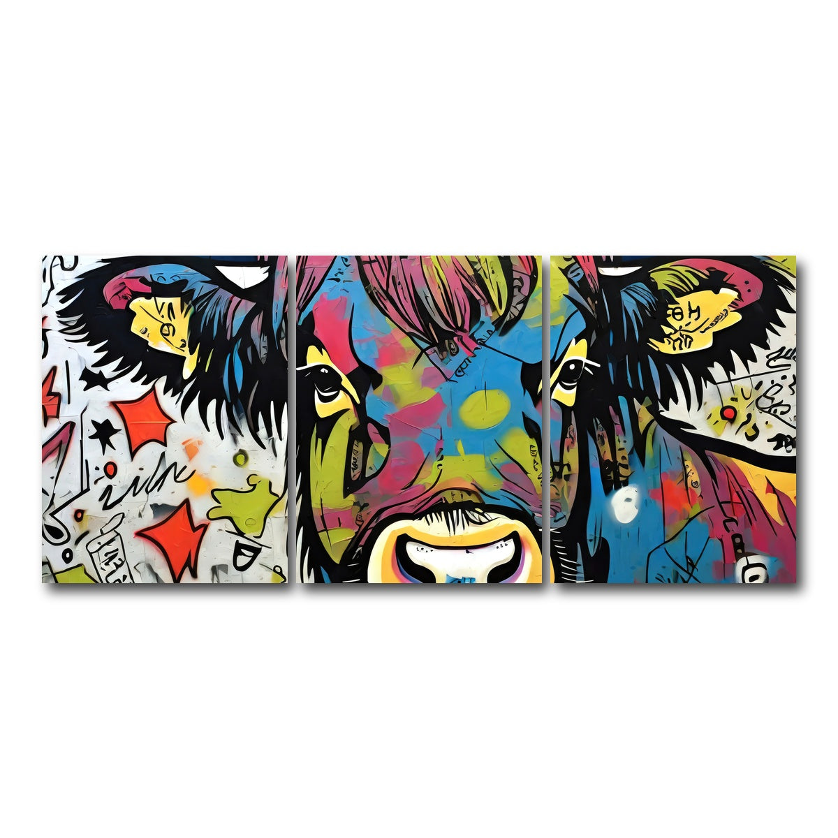 AUTO-MOCKUP WHITE | highland cow graffiti | 3 Piece | Gallery Wrap Canvas | group=18x24