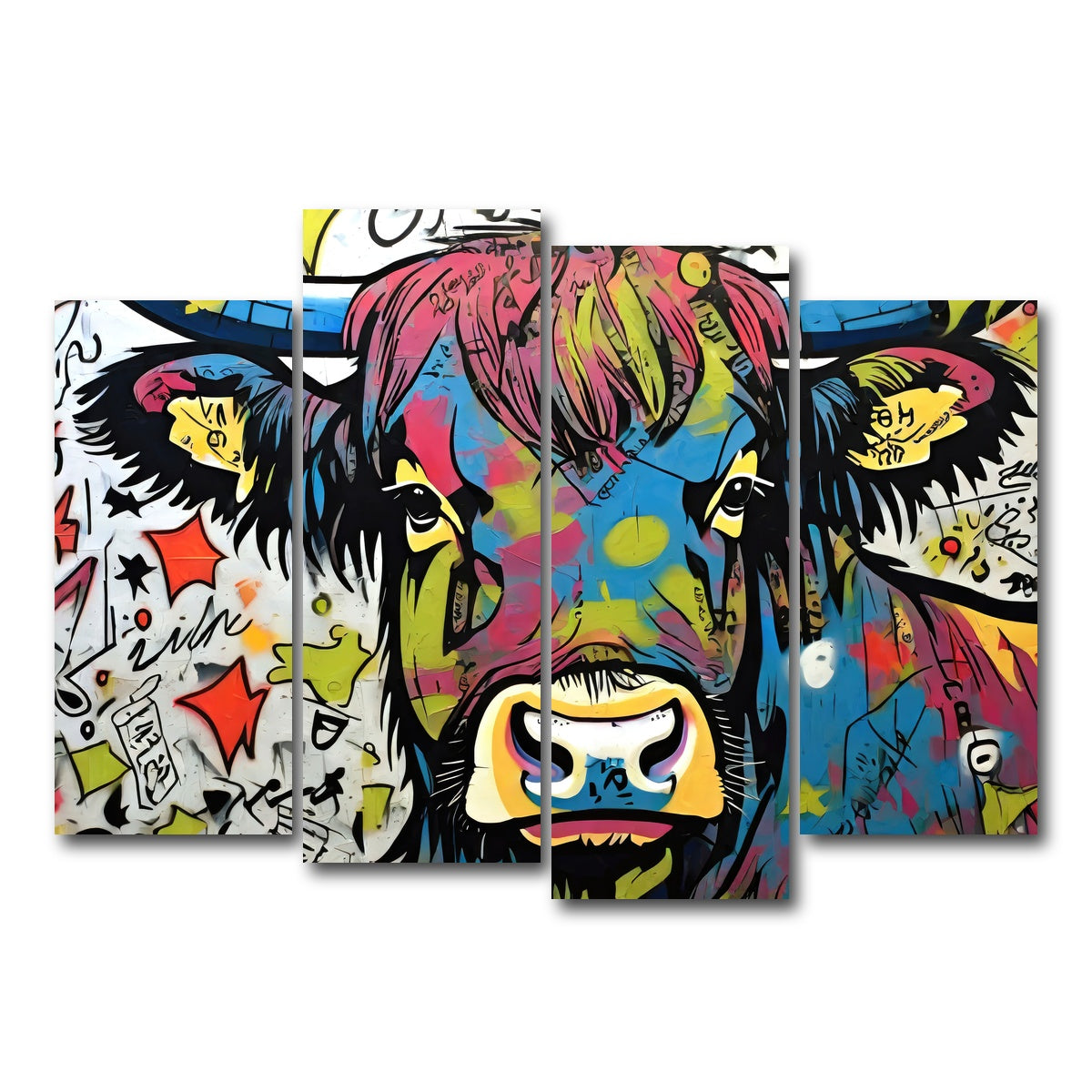 AUTO-MOCKUP WHITE | highland cow graffiti | 4 Piece | Gallery Wrap Canvas | group=4_normal