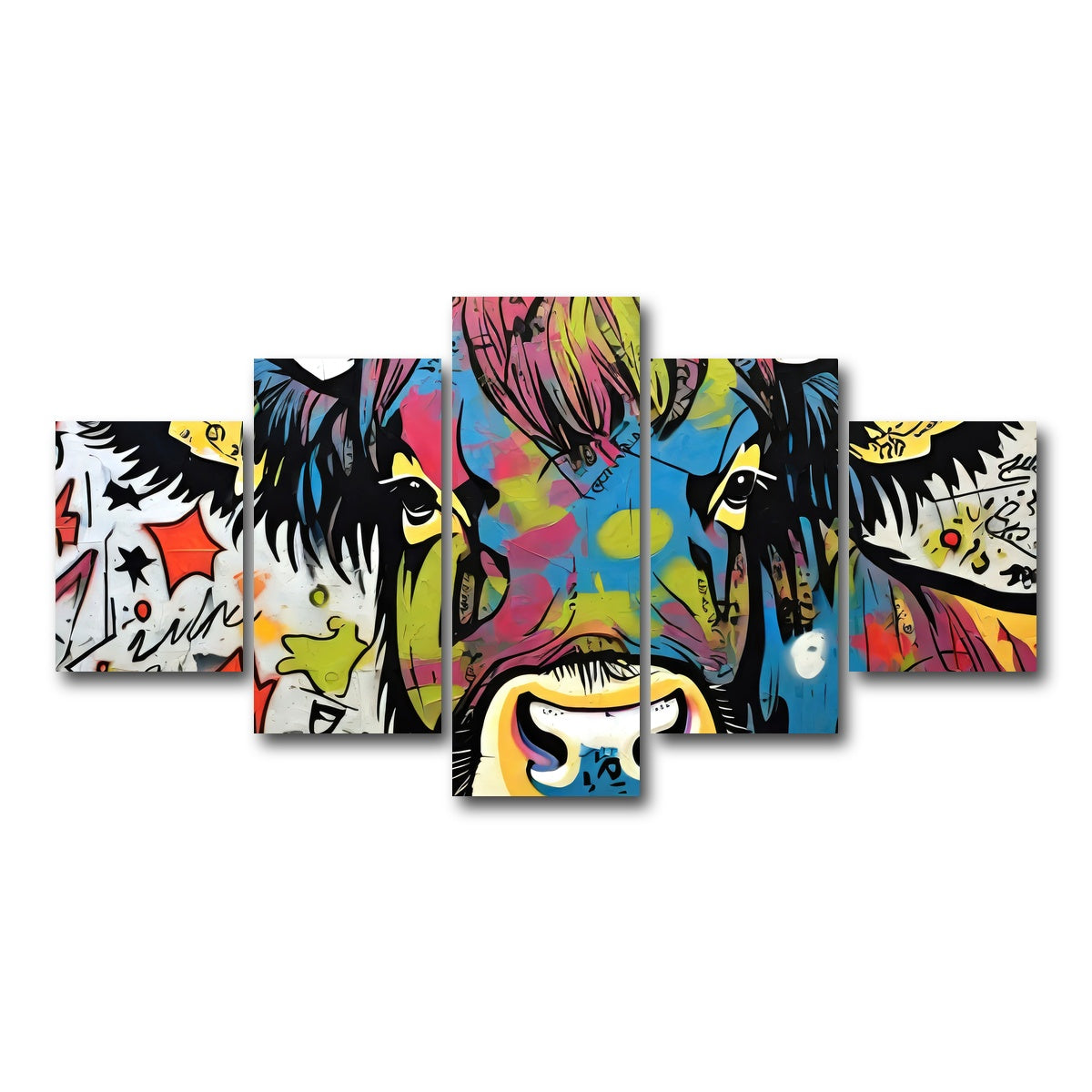 AUTO-MOCKUP WHITE | highland cow graffiti | 5 Piece | Gallery Wrap Canvas | group=5_short