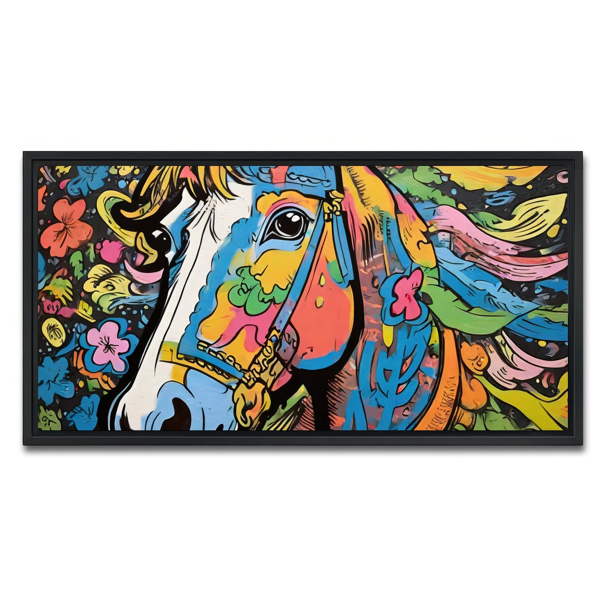AUTO-MOCKUP WHITE | horse graffiti | 1 Piece | Black Framed Canvas | group=2x1