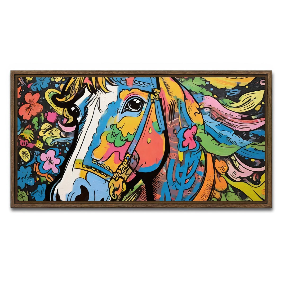 AUTO-MOCKUP WHITE | horse graffiti | 1 Piece | Walnut Framed Canvas | group=2x1
