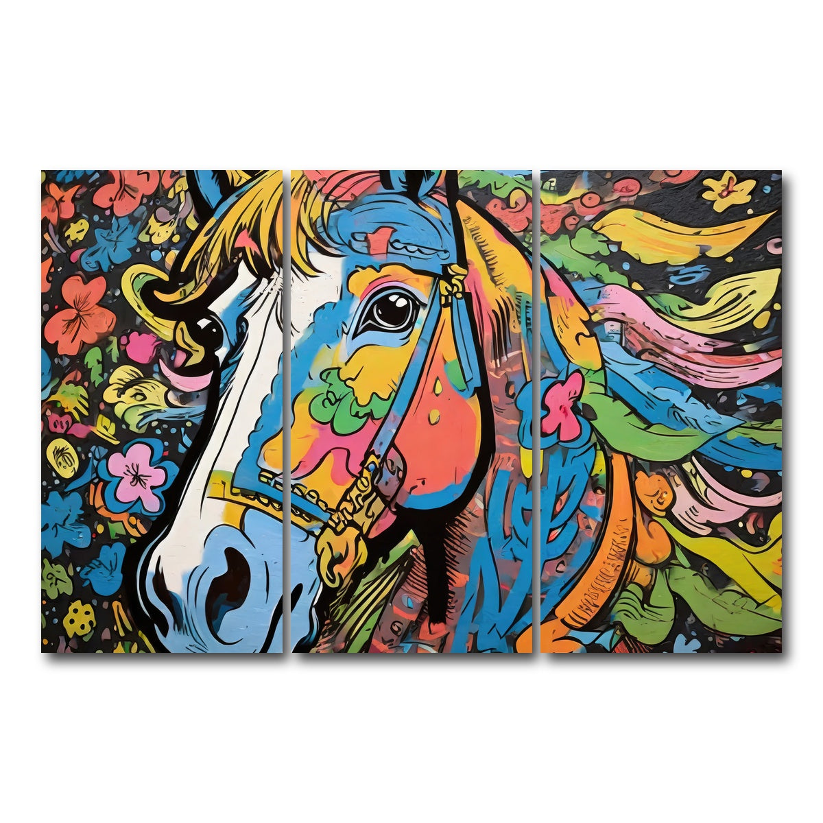 AUTO-MOCKUP WHITE | horse graffiti | 3 Piece | Gallery Wrap Canvas | group=12x24
