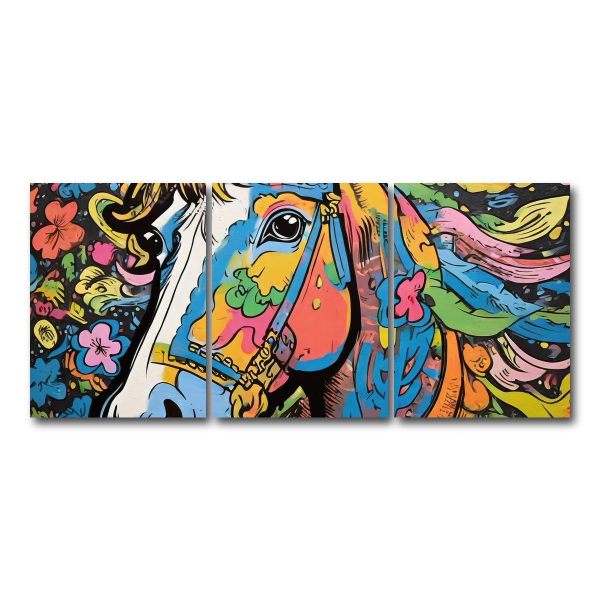 AUTO-MOCKUP WHITE | horse graffiti | 3 Piece | Gallery Wrap Canvas | group=18x24