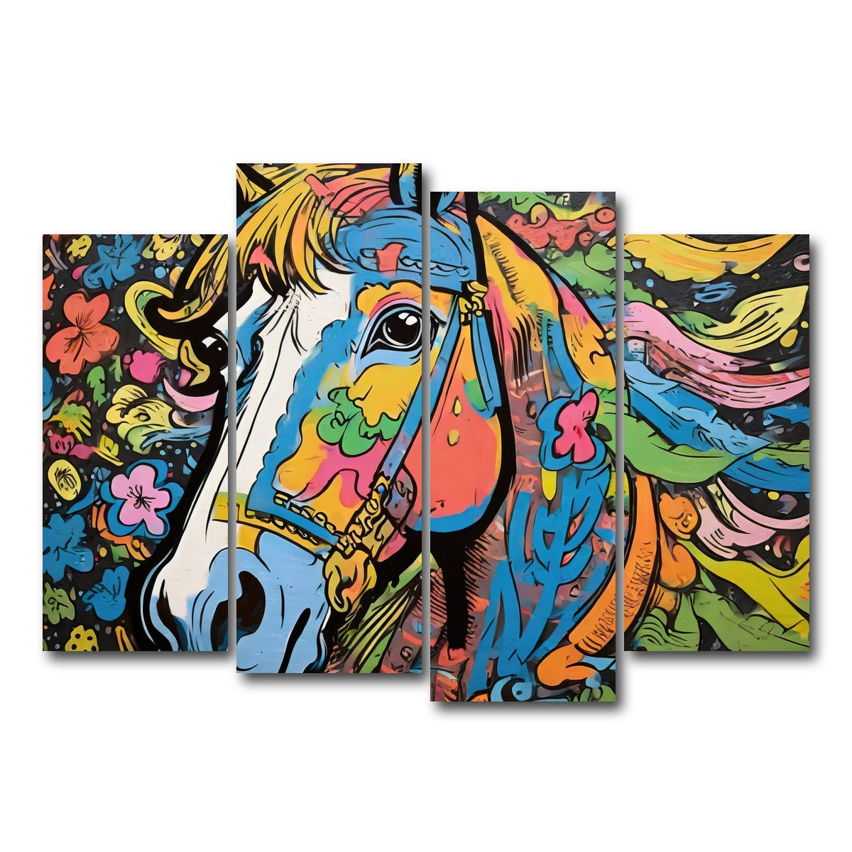 AUTO-MOCKUP WHITE | horse graffiti | 4 Piece | Gallery Wrap Canvas | group=4_normal