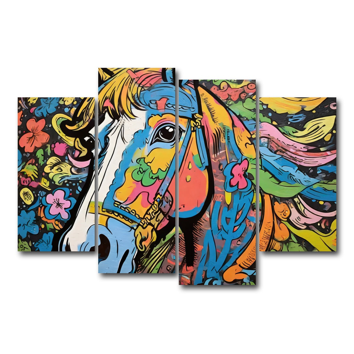 AUTO-MOCKUP WHITE | horse graffiti | 4 Piece | Gallery Wrap Canvas | group=4_short