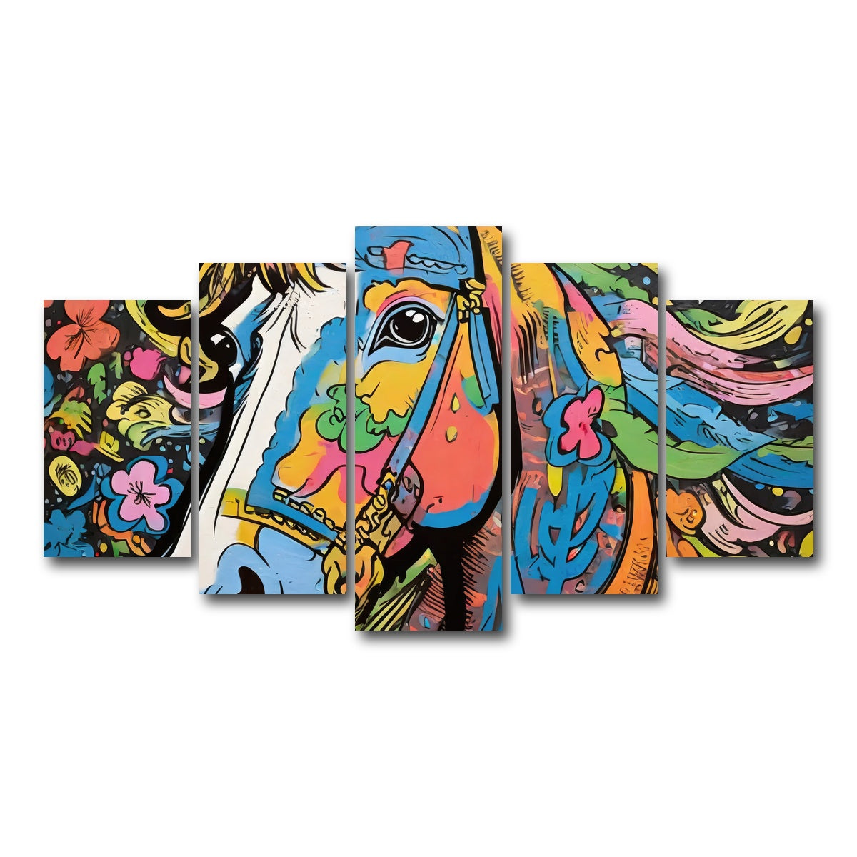 AUTO-MOCKUP WHITE | horse graffiti | 5 Piece | Gallery Wrap Canvas | group=5_normal