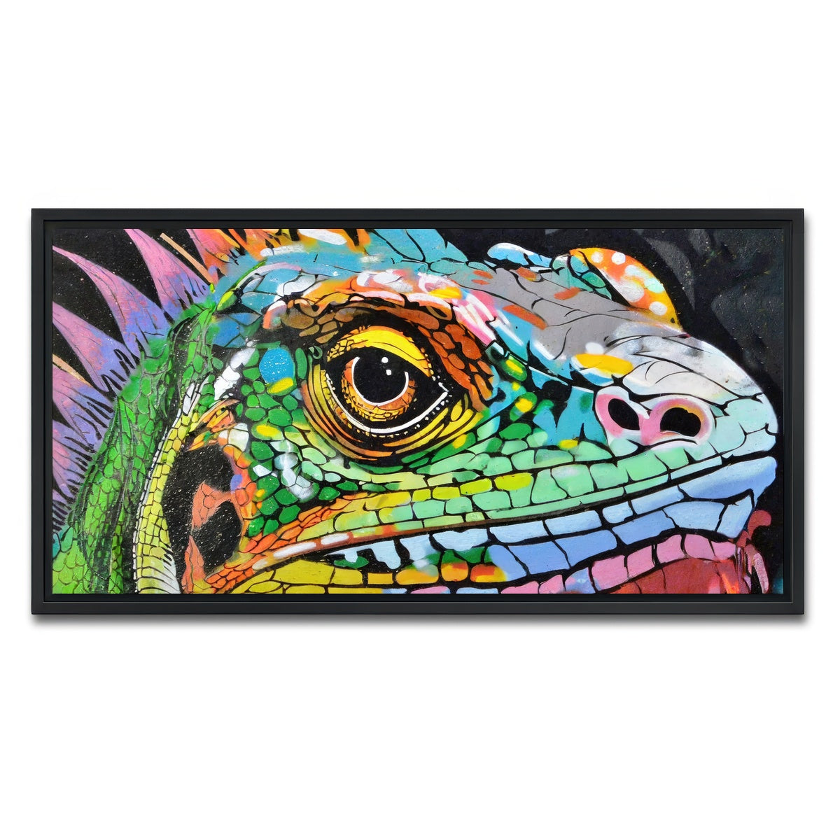 AUTO-MOCKUP WHITE | iguana graffiti | 1 Piece | Black Framed Canvas | group=2x1