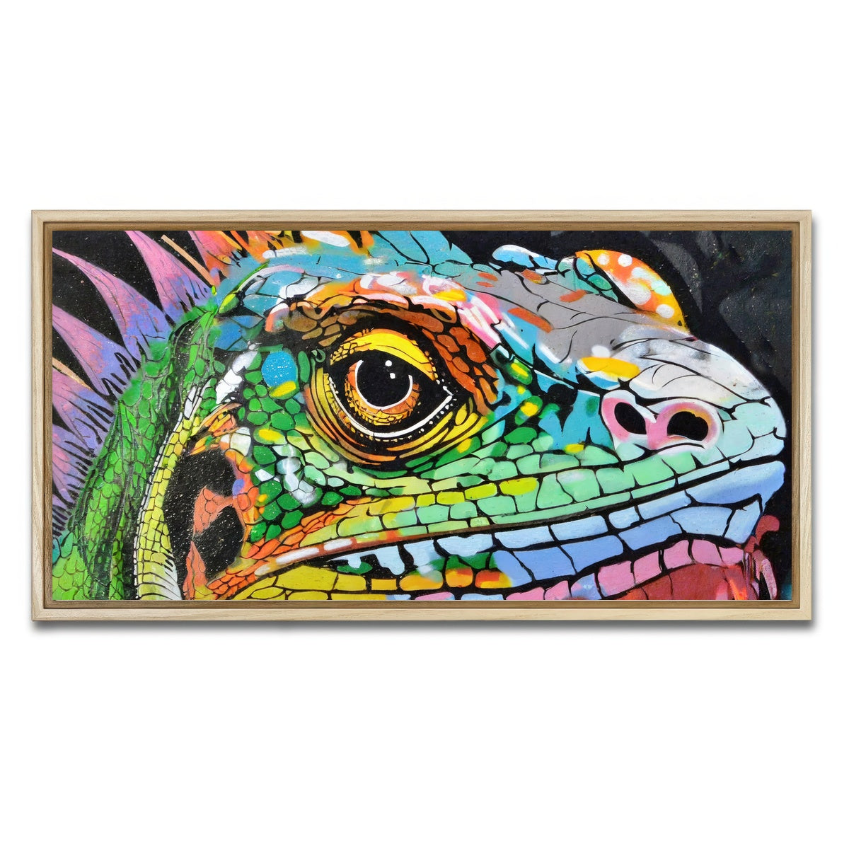 AUTO-MOCKUP WHITE | iguana graffiti | 1 Piece | Natural Framed Canvas | group=2x1