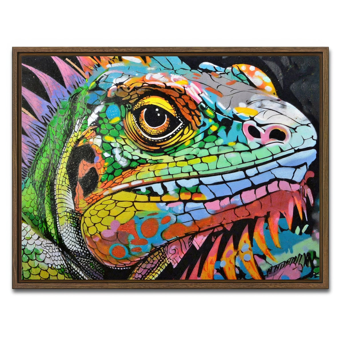 AUTO-MOCKUP WHITE | iguana graffiti | 1 Piece | Walnut Framed Canvas | group=4x3