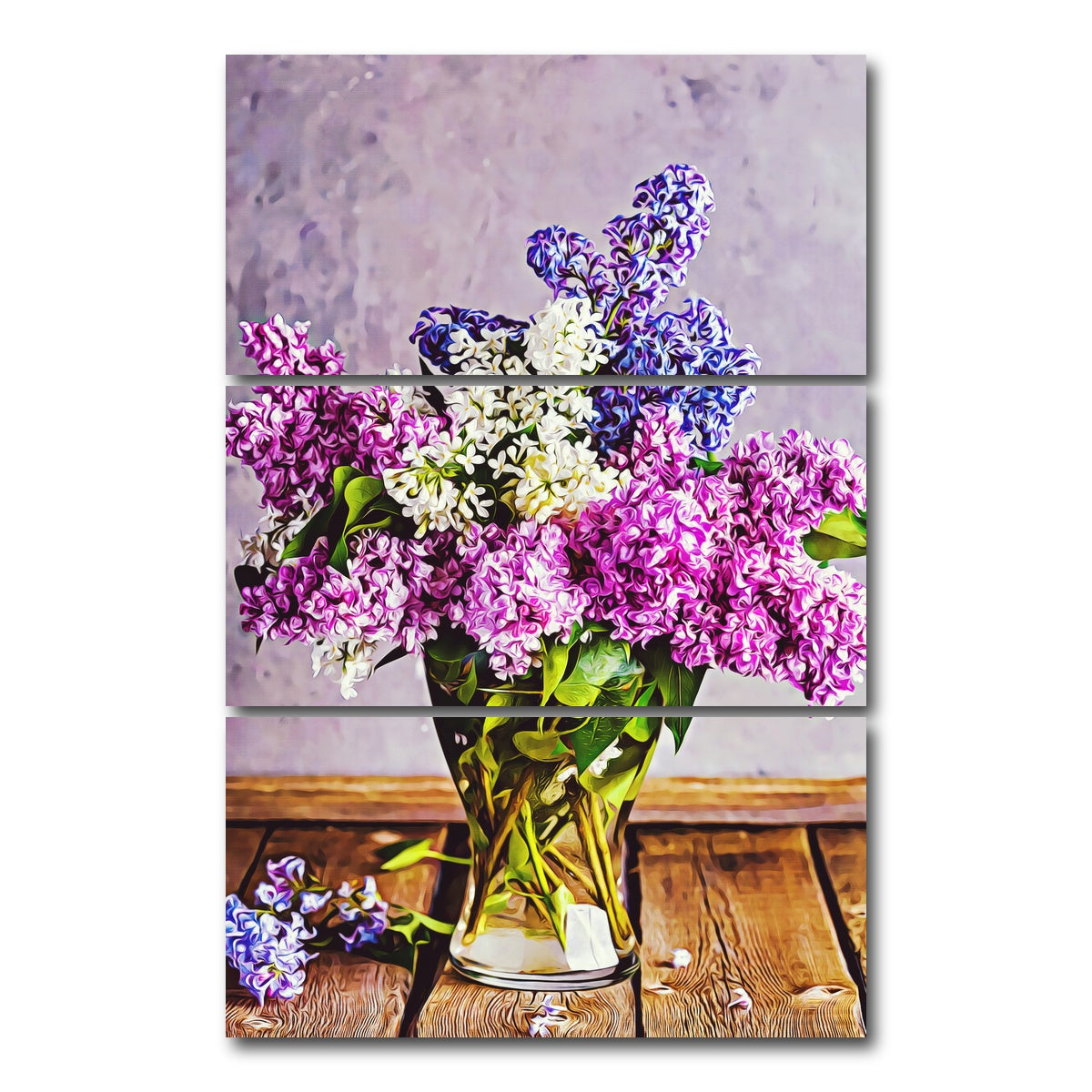 AUTO-MOCKUP WHITE | lilacs in glass vase | 3 Piece | Gallery Wrap Canvas | group=12x24_stacked