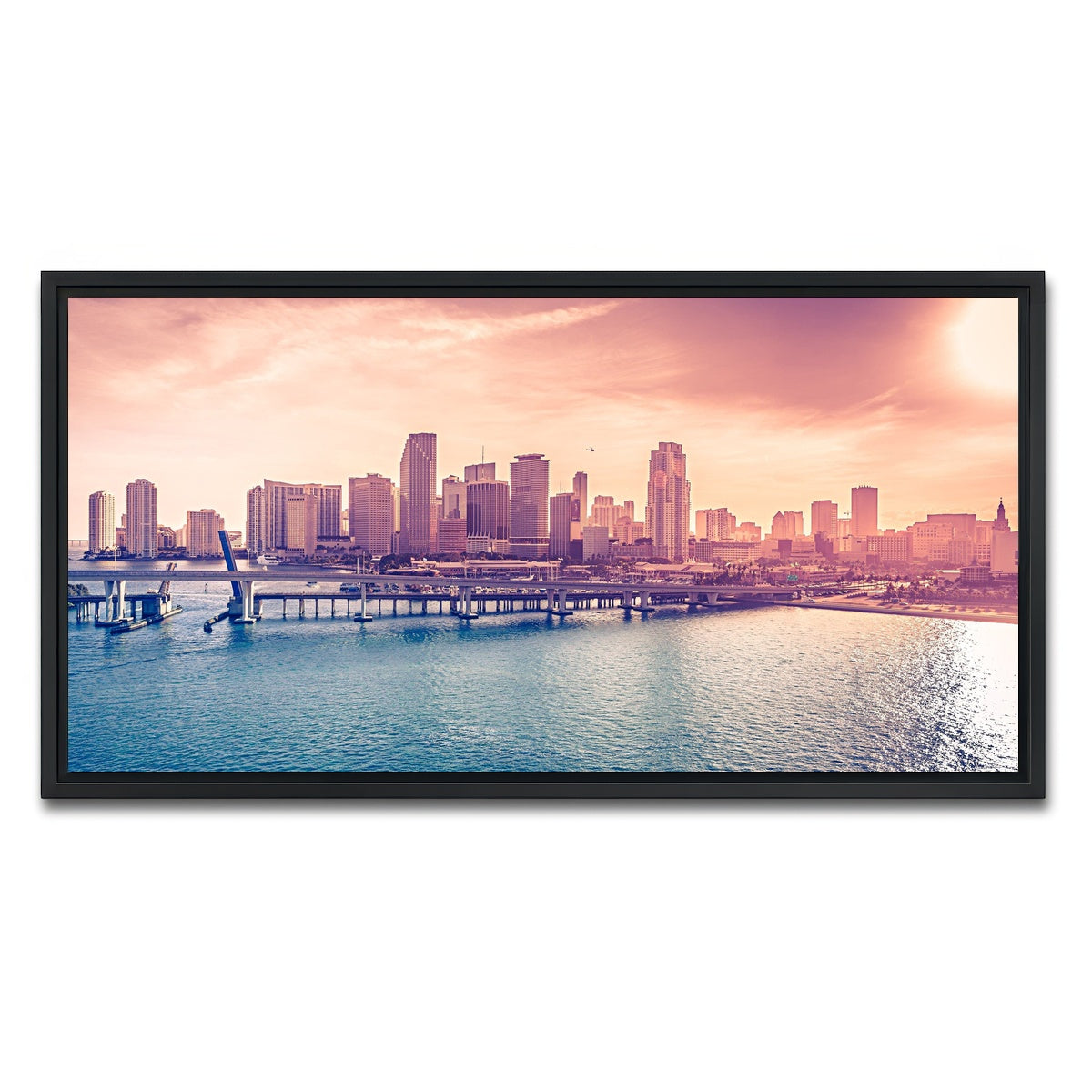 AUTO-MOCKUP WHITE | miami skyline | 1 Piece | Black Framed Canvas | group=2x1