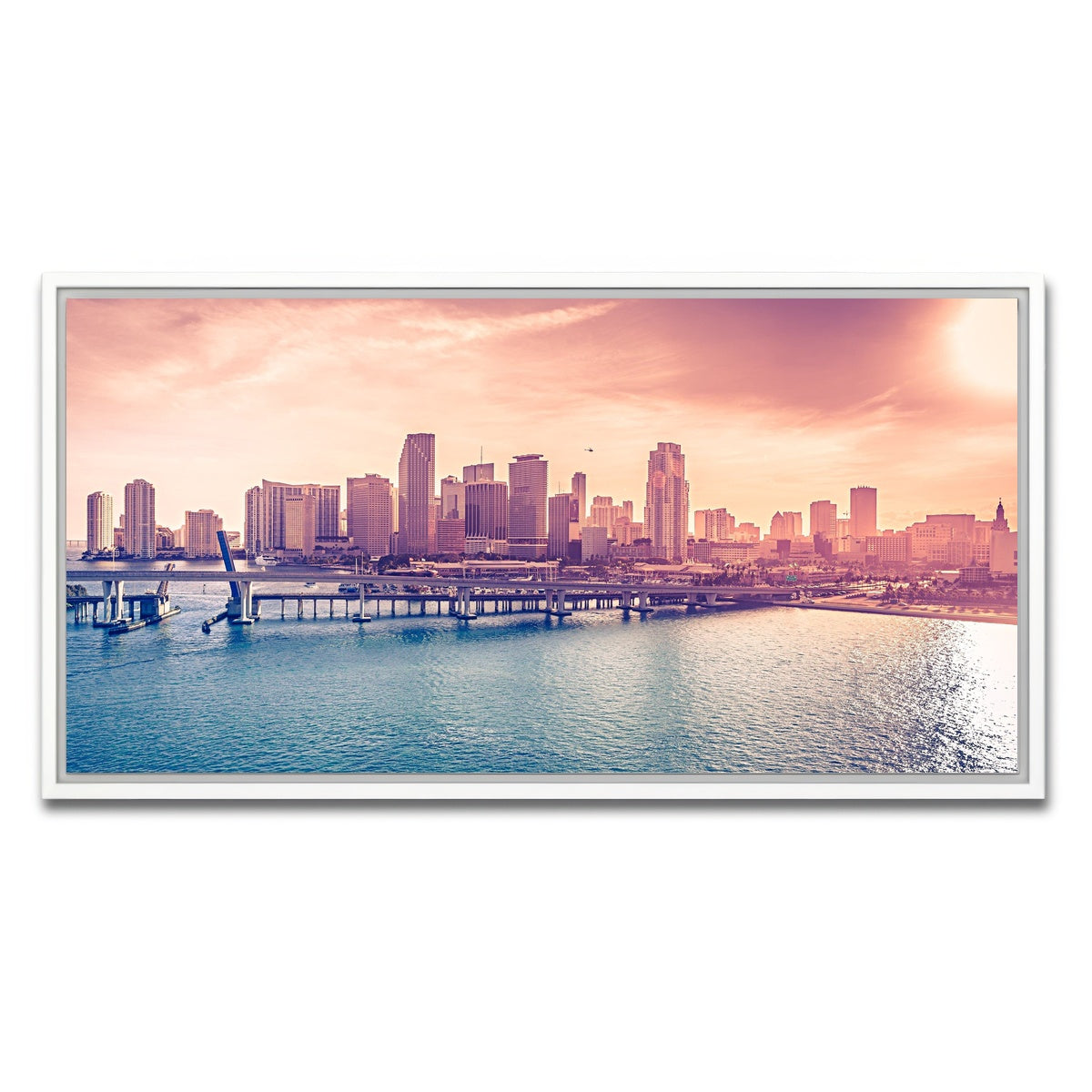 AUTO-MOCKUP WHITE | miami skyline | 1 Piece | White Framed Canvas | group=2x1