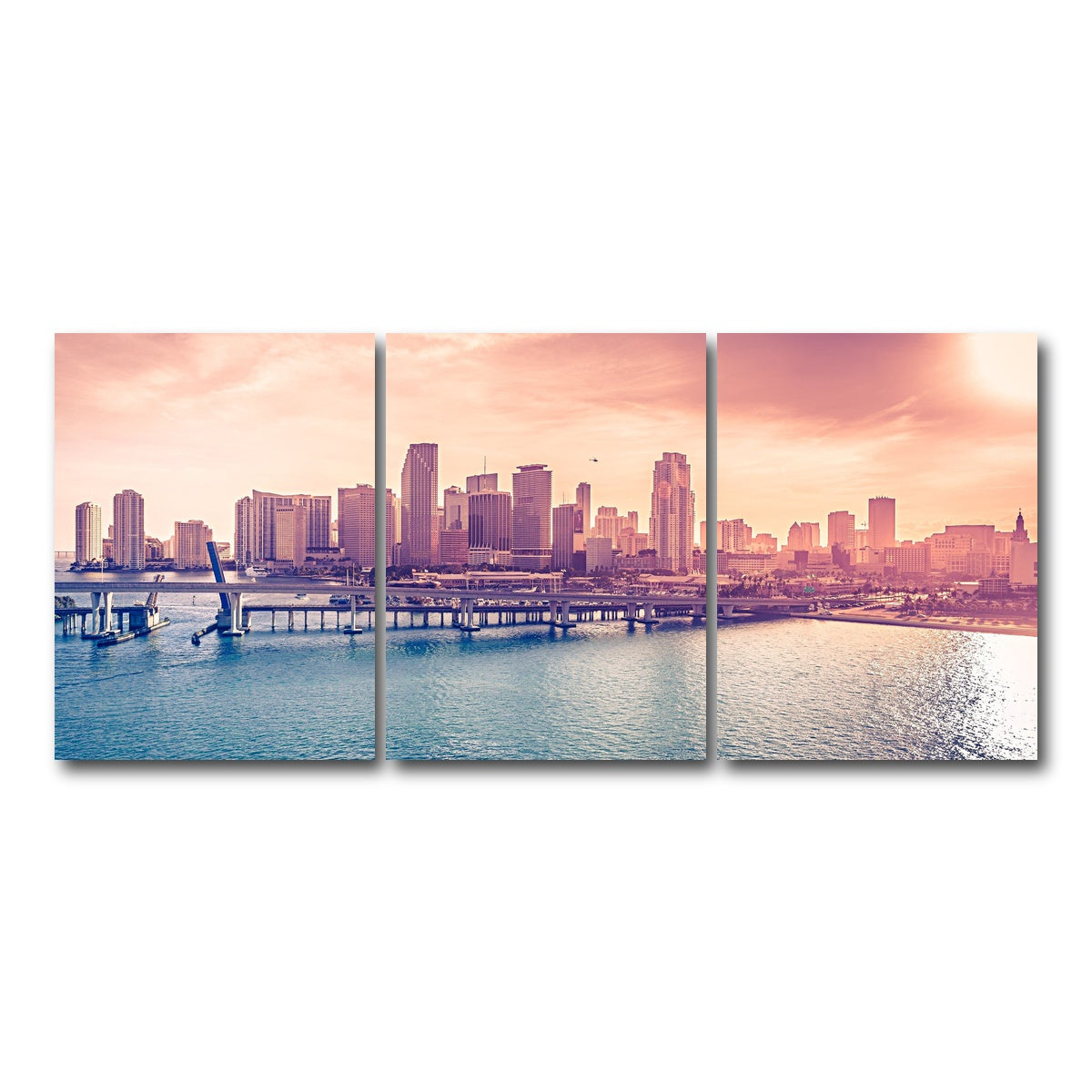 AUTO-MOCKUP WHITE | miami skyline | 3 Piece | Gallery Wrap Canvas | group=18x24