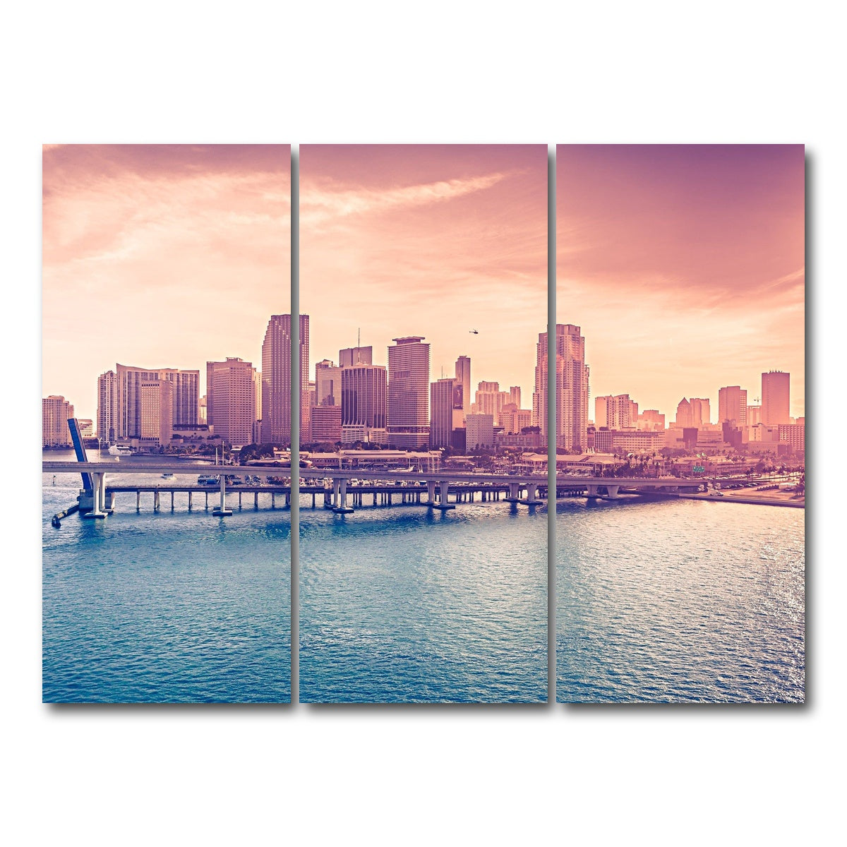 AUTO-MOCKUP WHITE | miami skyline | 3 Piece | Gallery Wrap Canvas | group=8x18