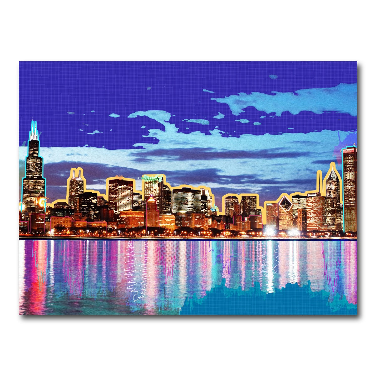 AUTO-MOCKUP WHITE | neon chicago skyline | 1 Piece | Gallery Wrap Canvas | group=4x3