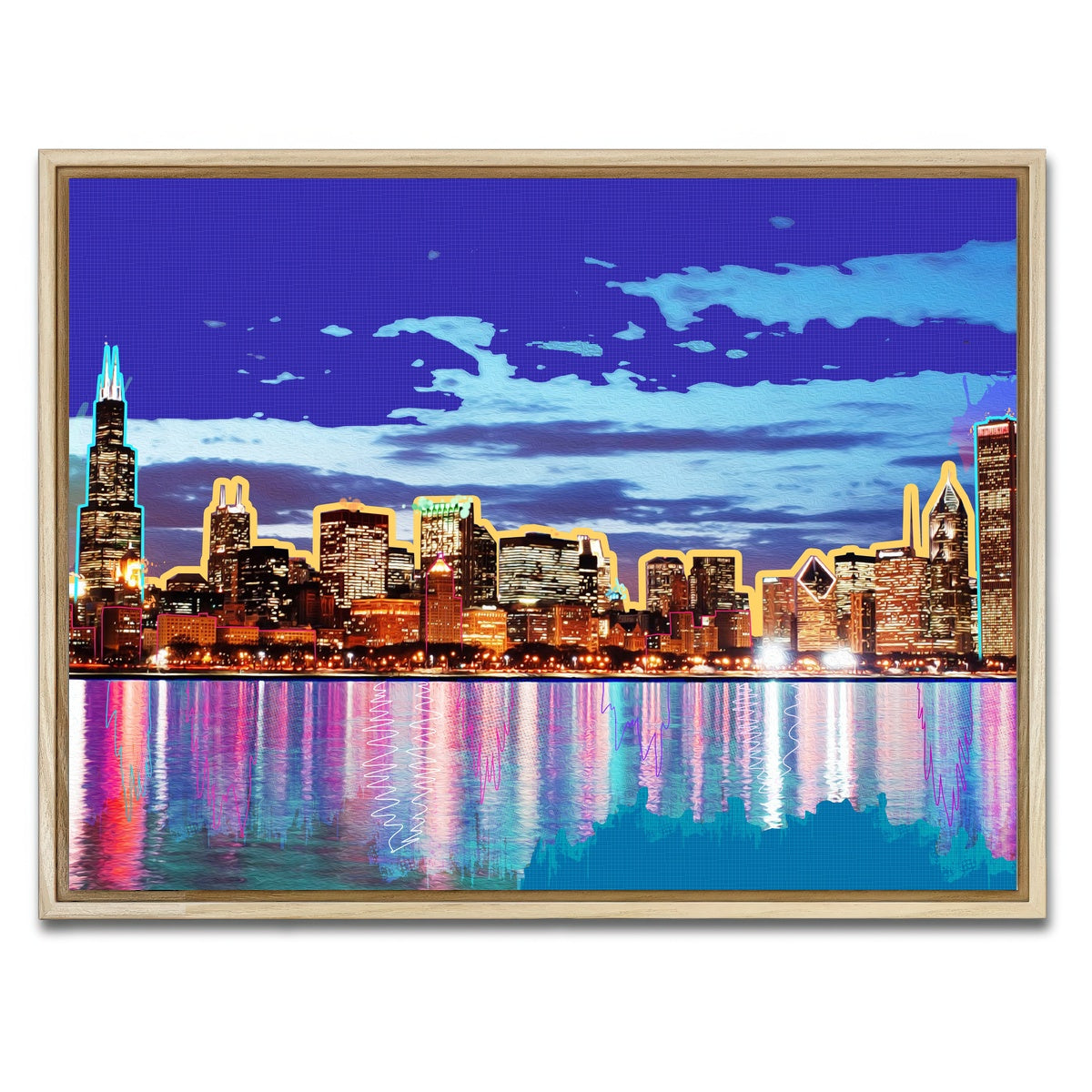 AUTO-MOCKUP WHITE | neon chicago skyline | 1 Piece | Natural Framed Canvas | group=4x3