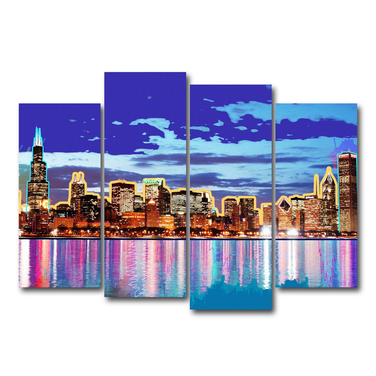 AUTO-MOCKUP WHITE | neon chicago skyline | 4 Piece | Gallery Wrap Canvas | group=4_normal