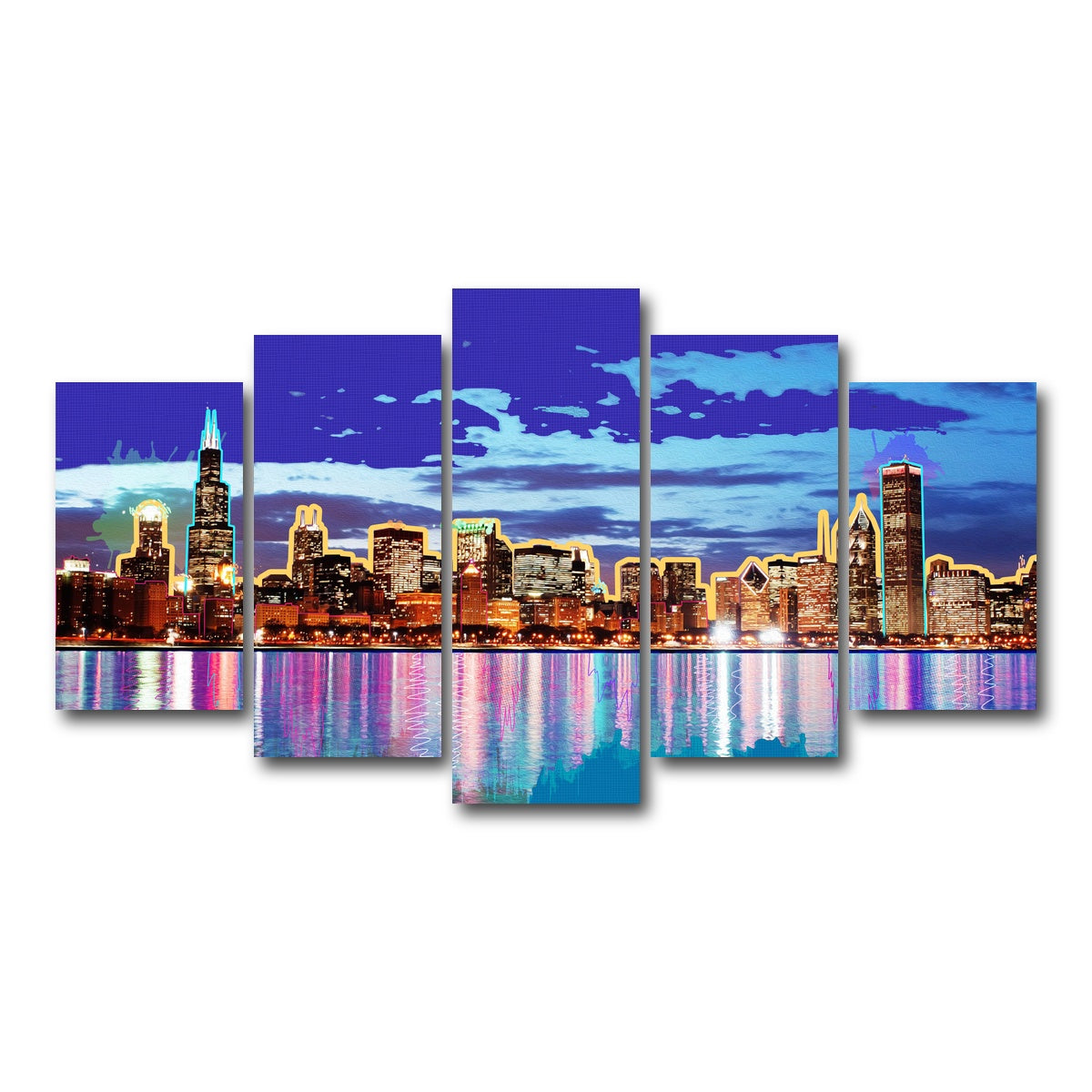 AUTO-MOCKUP WHITE | neon chicago skyline | 5 Piece | Gallery Wrap Canvas | group=5_normal