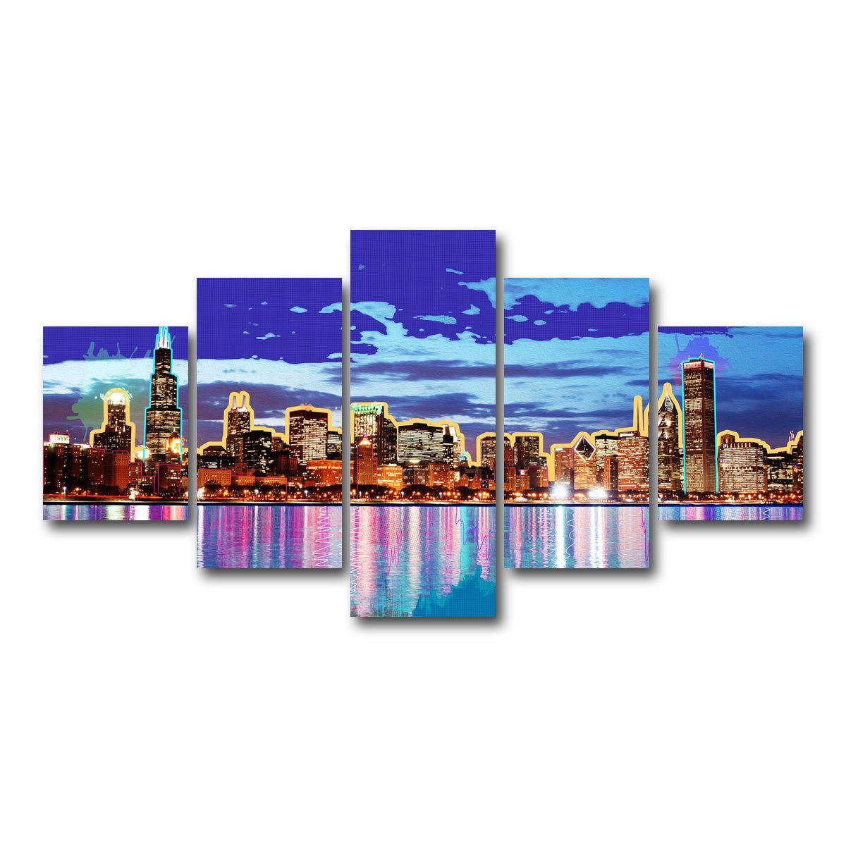 AUTO-MOCKUP WHITE | neon chicago skyline | 5 Piece | Gallery Wrap Canvas | group=5_short