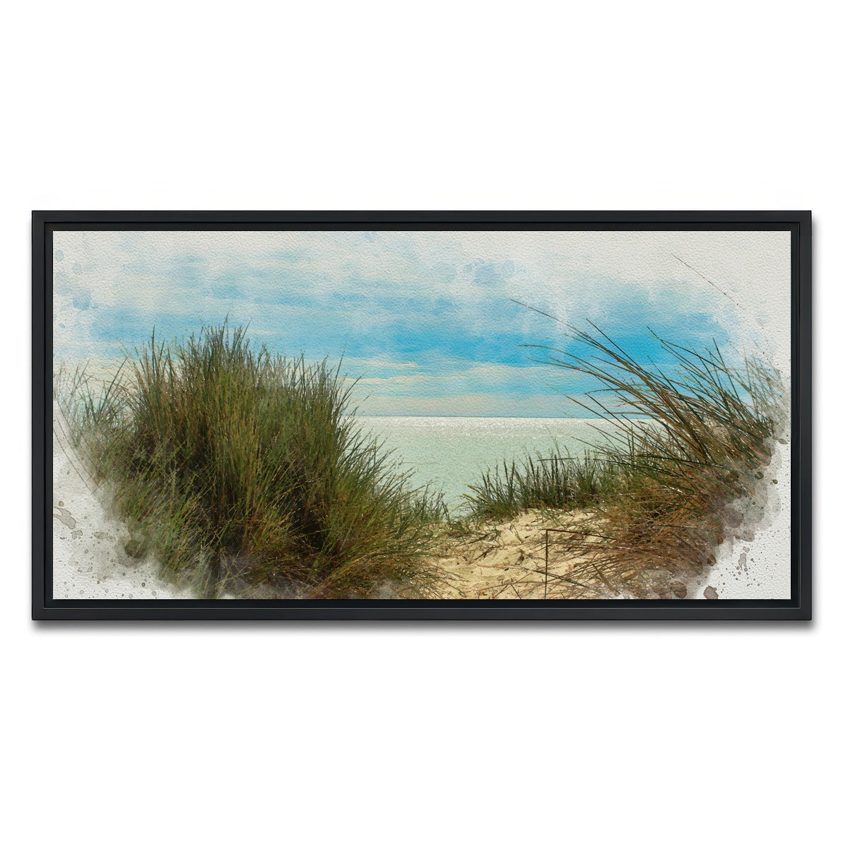 AUTO-MOCKUP WHITE | ocean view painting | 1 Piece | Black Framed Canvas | group=2x1