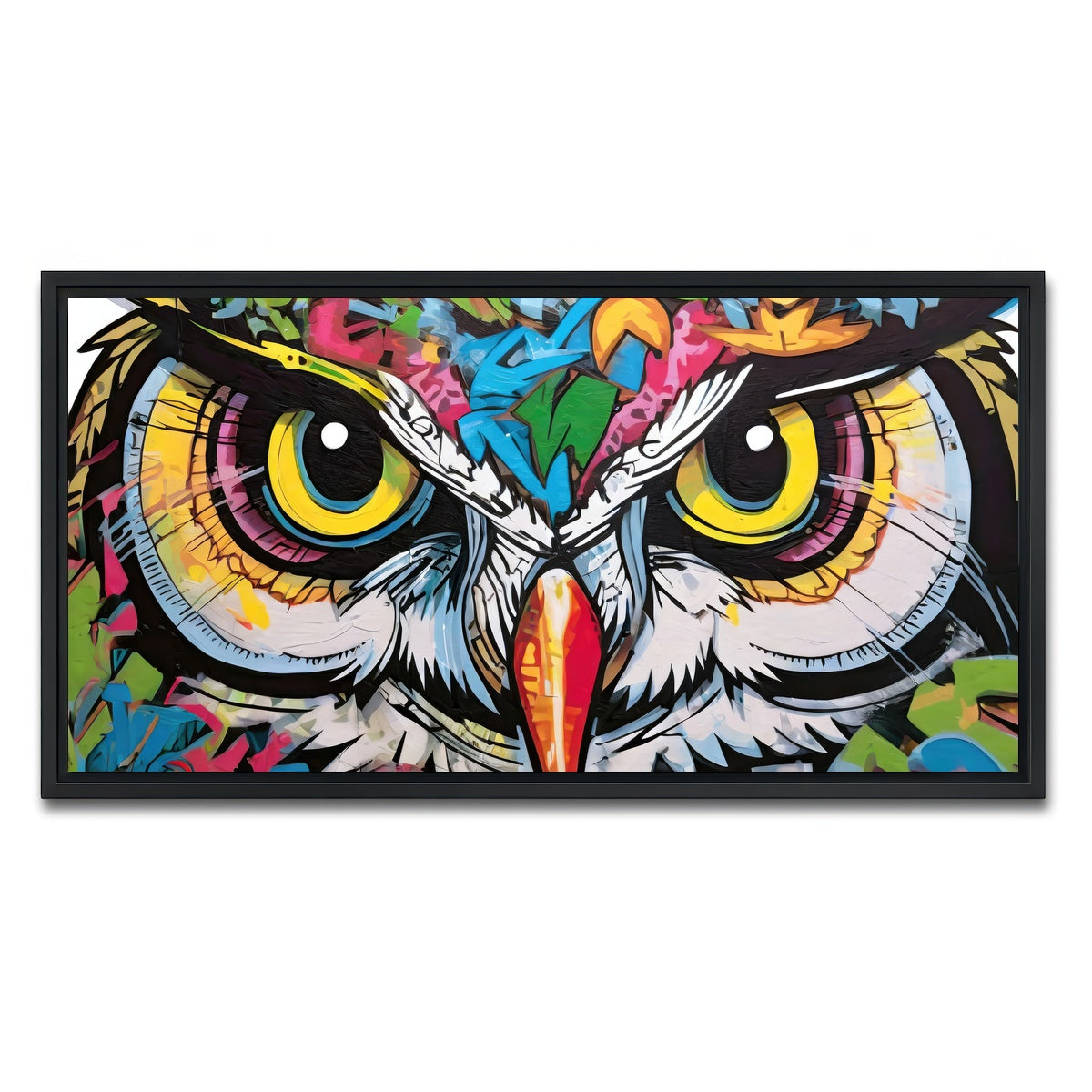 AUTO-MOCKUP WHITE | owl graffiti | 1 Piece | Black Framed Canvas | group=2x1