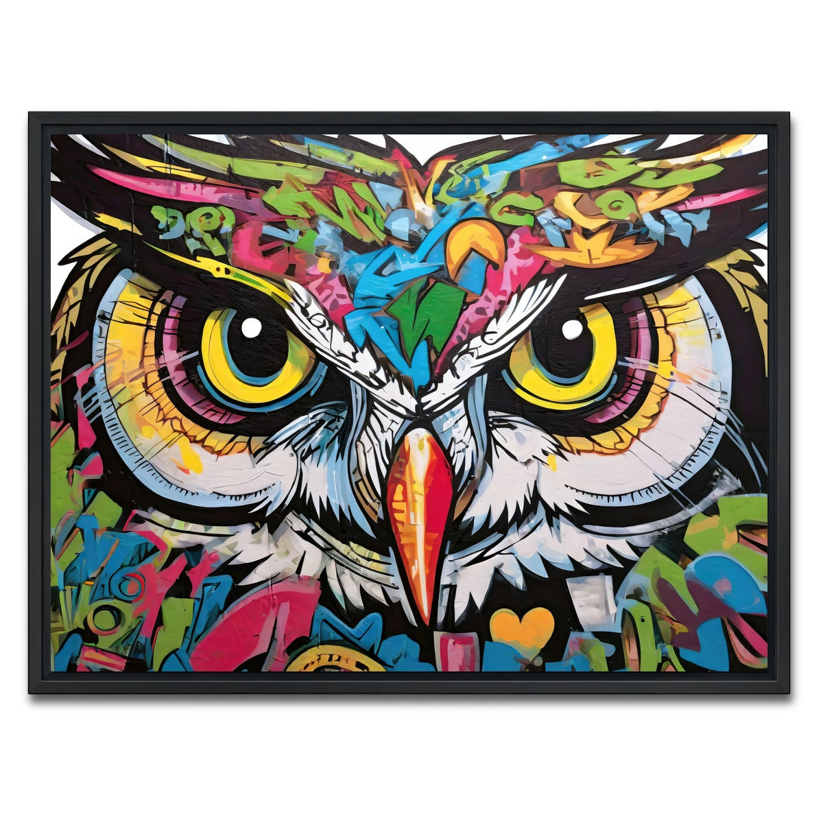 AUTO-MOCKUP WHITE | owl graffiti | 1 Piece | Black Framed Canvas | group=4x3