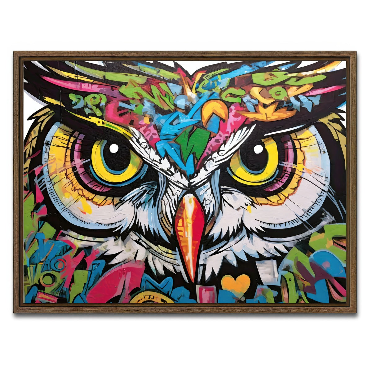 AUTO-MOCKUP WHITE | owl graffiti | 1 Piece | Walnut Framed Canvas | group=4x3
