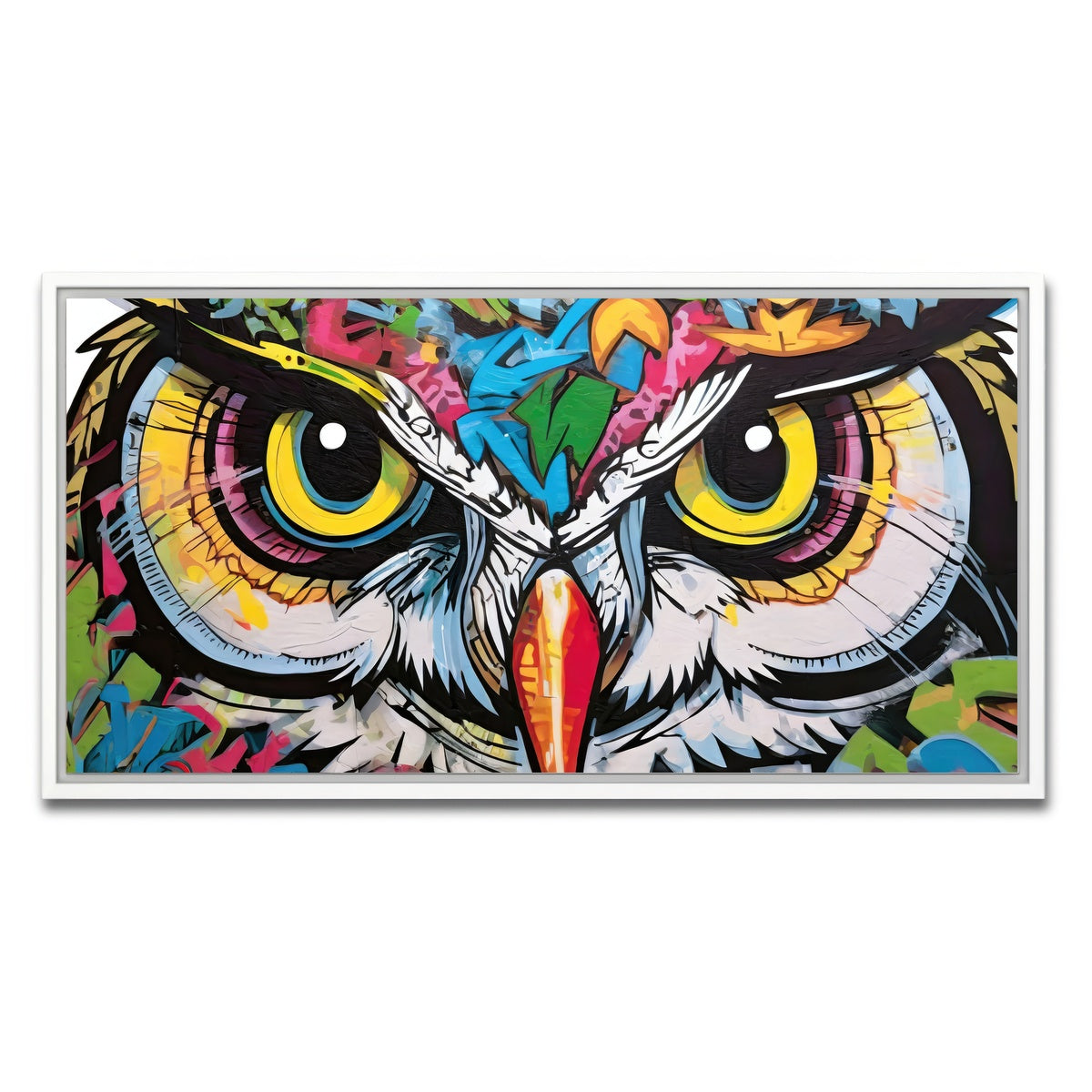 AUTO-MOCKUP WHITE | owl graffiti | 1 Piece | White Framed Canvas | group=2x1