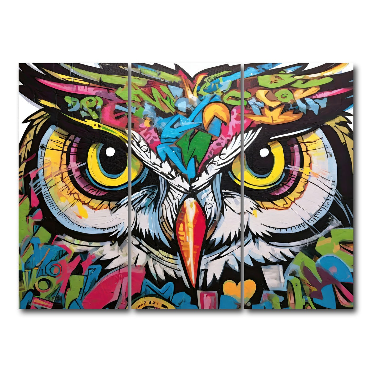 AUTO-MOCKUP WHITE | owl graffiti | 3 Piece | Gallery Wrap Canvas | group=8x18