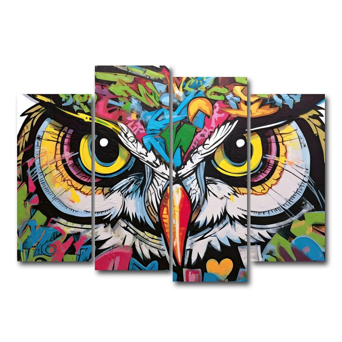 AUTO-MOCKUP WHITE | owl graffiti | 4 Piece | Gallery Wrap Canvas | group=4_normal