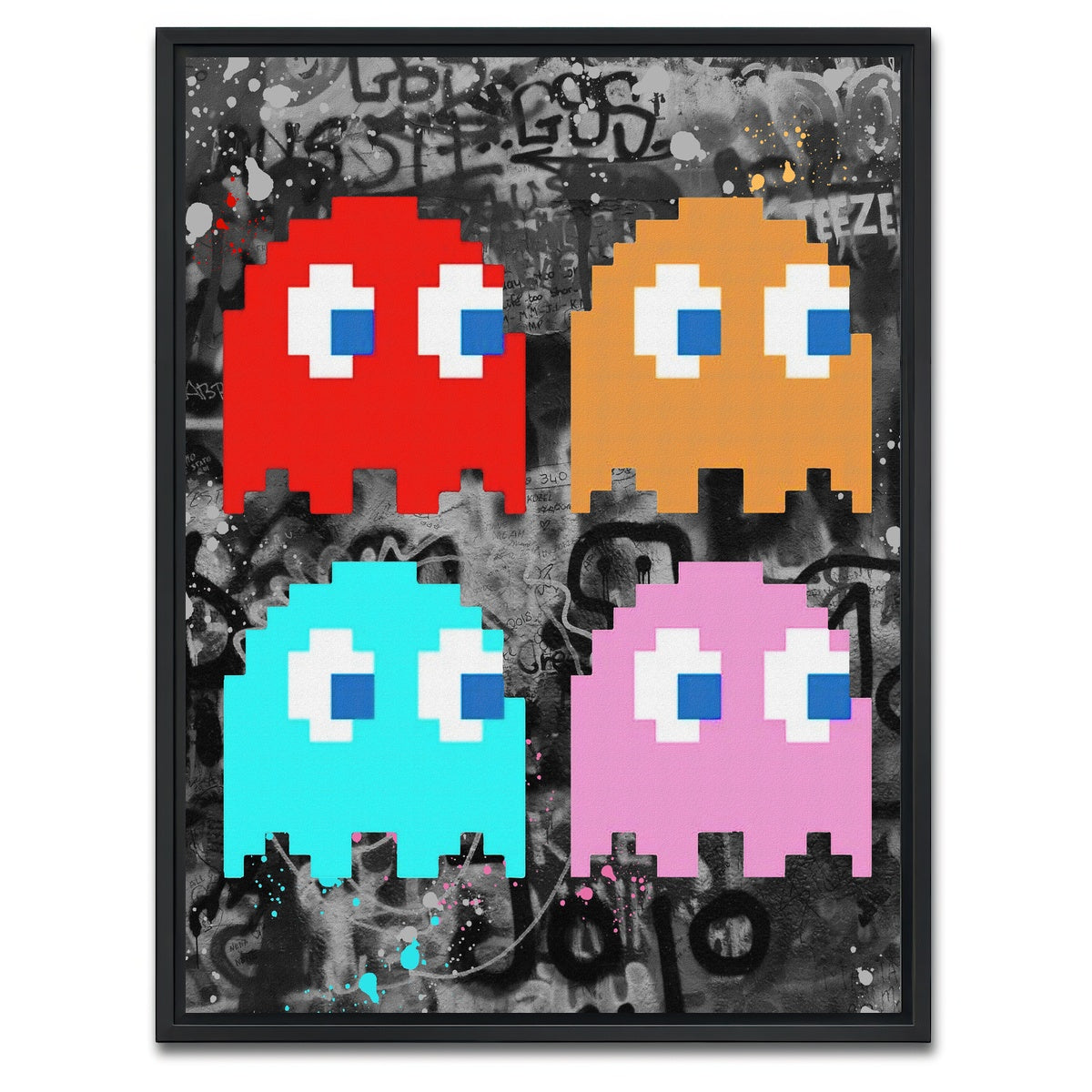 AUTO-MOCKUP WHITE | pacman ghosts | 1 Piece | Black Framed Canvas | group=3x4