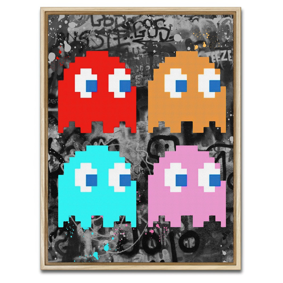 AUTO-MOCKUP WHITE | pacman ghosts | 1 Piece | Natural Framed Canvas | group=3x4