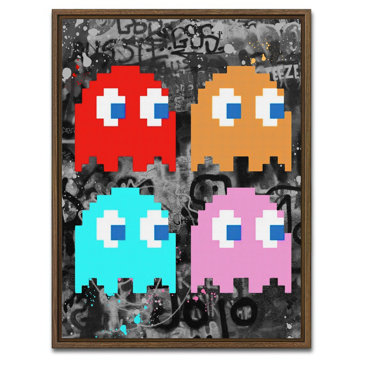 AUTO-MOCKUP WHITE | pacman ghosts | 1 Piece | Walnut Framed Canvas | group=3x4