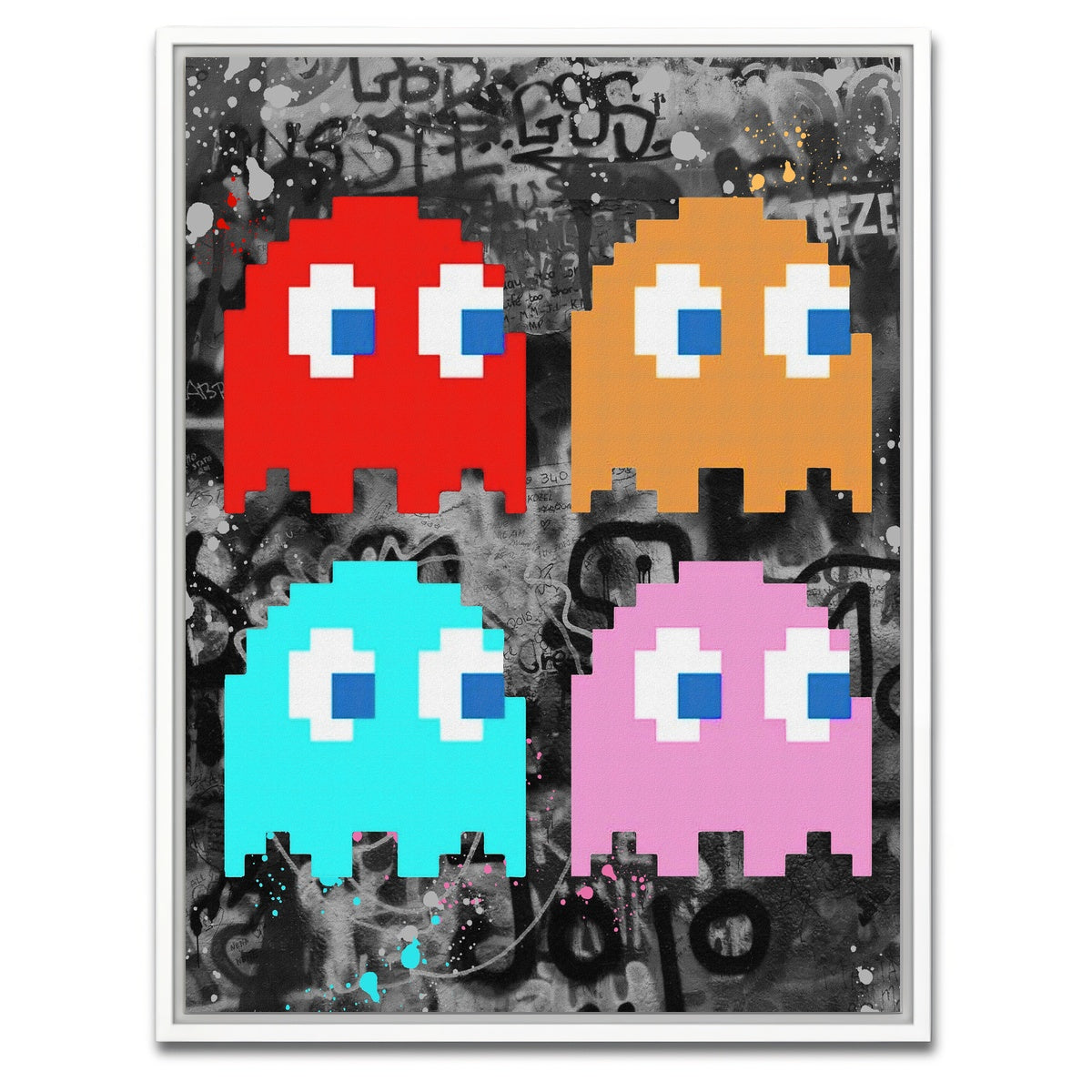 AUTO-MOCKUP WHITE | pacman ghosts | 1 Piece | White Framed Canvas | group=3x4