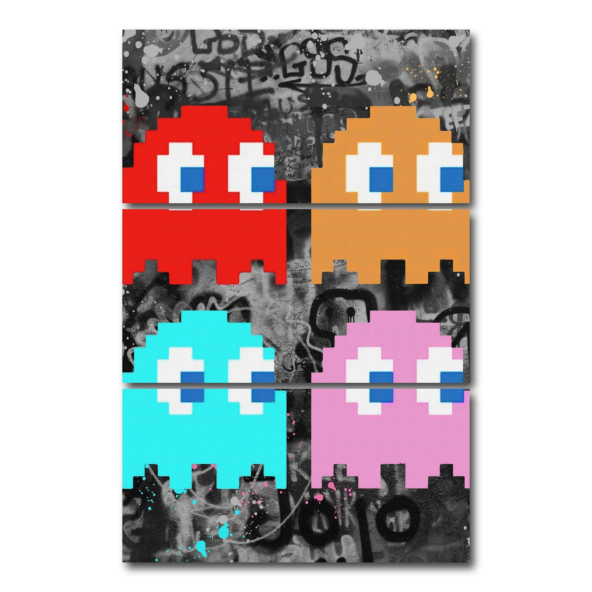AUTO-MOCKUP WHITE | pacman ghosts | 3 Piece | Gallery Wrap Canvas | group=12x24_stacked