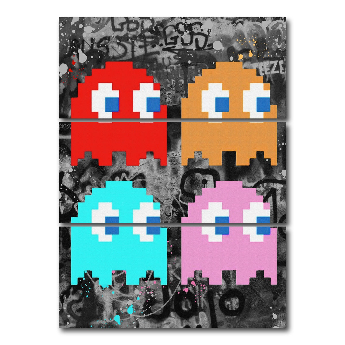 AUTO-MOCKUP WHITE | pacman ghosts | 3 Piece | Gallery Wrap Canvas | group=8x18_stacked
