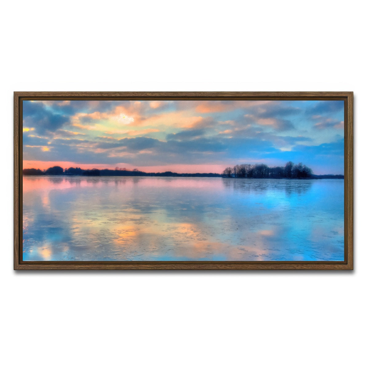 AUTO-MOCKUP WHITE | pastel clouds at sunset | 1 Piece | Walnut Framed Canvas | group=2x1