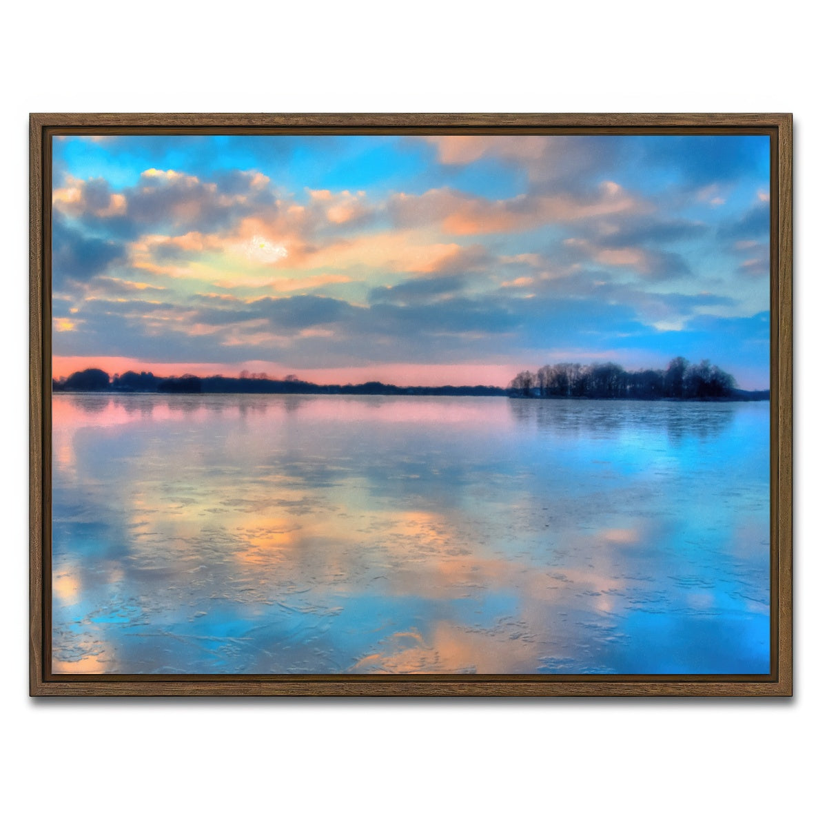 AUTO-MOCKUP WHITE | pastel clouds at sunset | 1 Piece | Walnut Framed Canvas | group=4x3