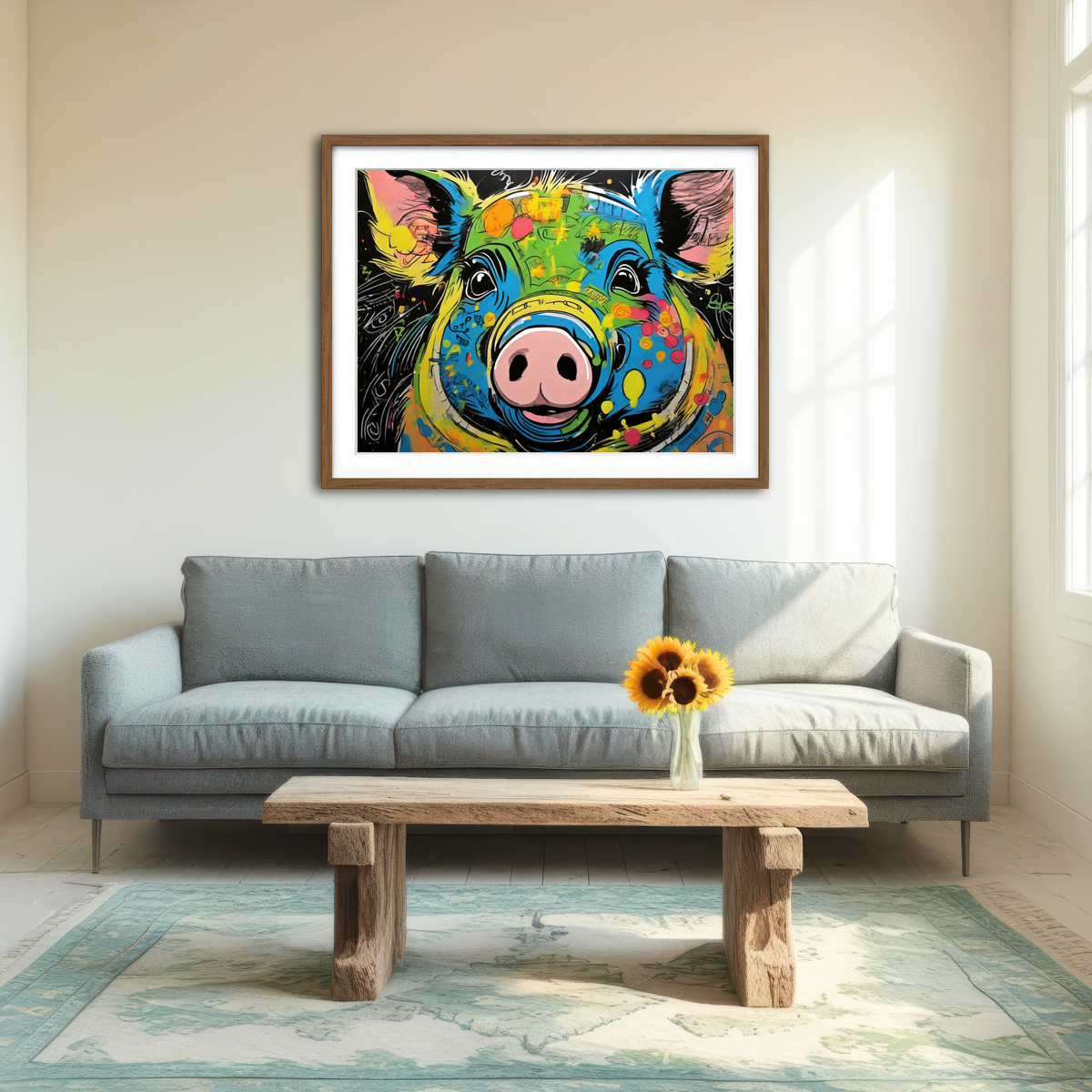 AUTO-MOCKUP ROOM | Pig Graffiti Wall Art