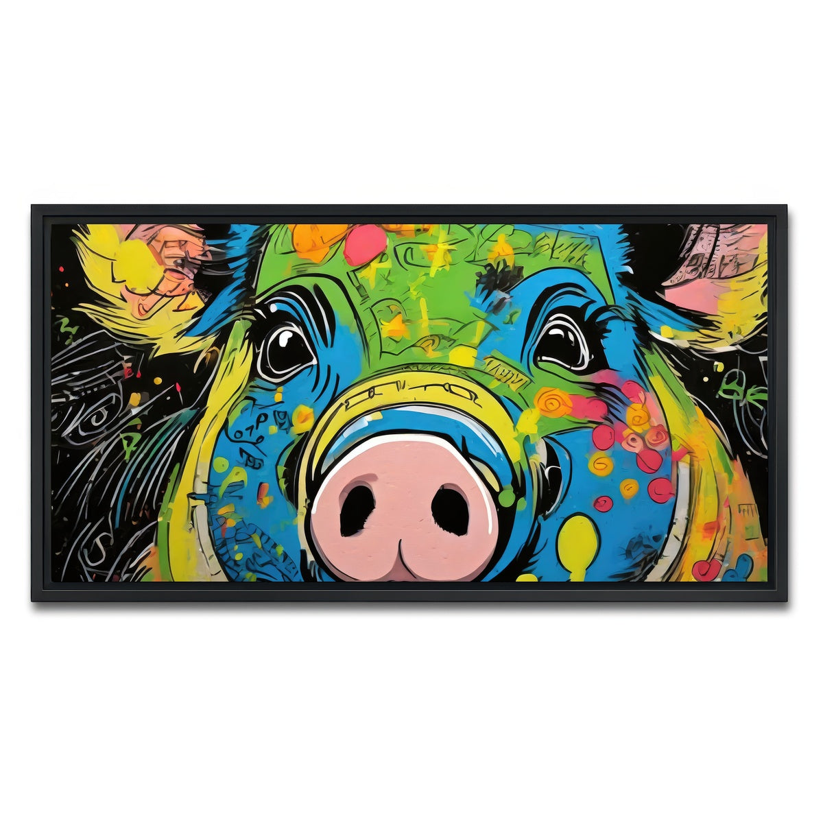 AUTO-MOCKUP WHITE | pig graffiti | 1 Piece | Black Framed Canvas | group=2x1