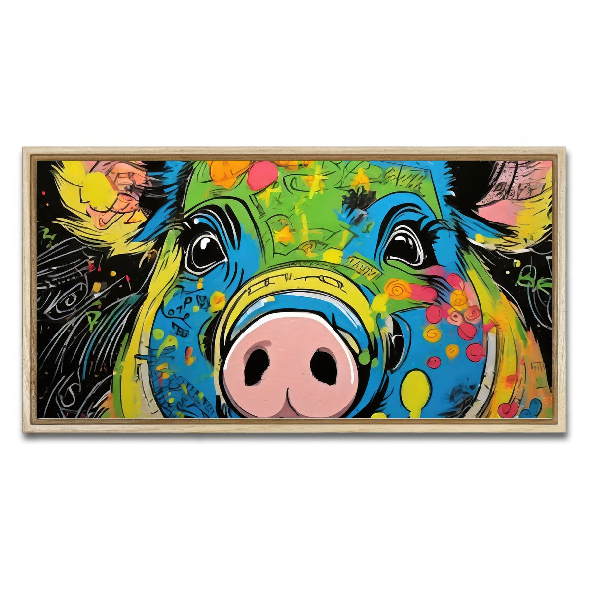 AUTO-MOCKUP WHITE | pig graffiti | 1 Piece | Natural Framed Canvas | group=2x1