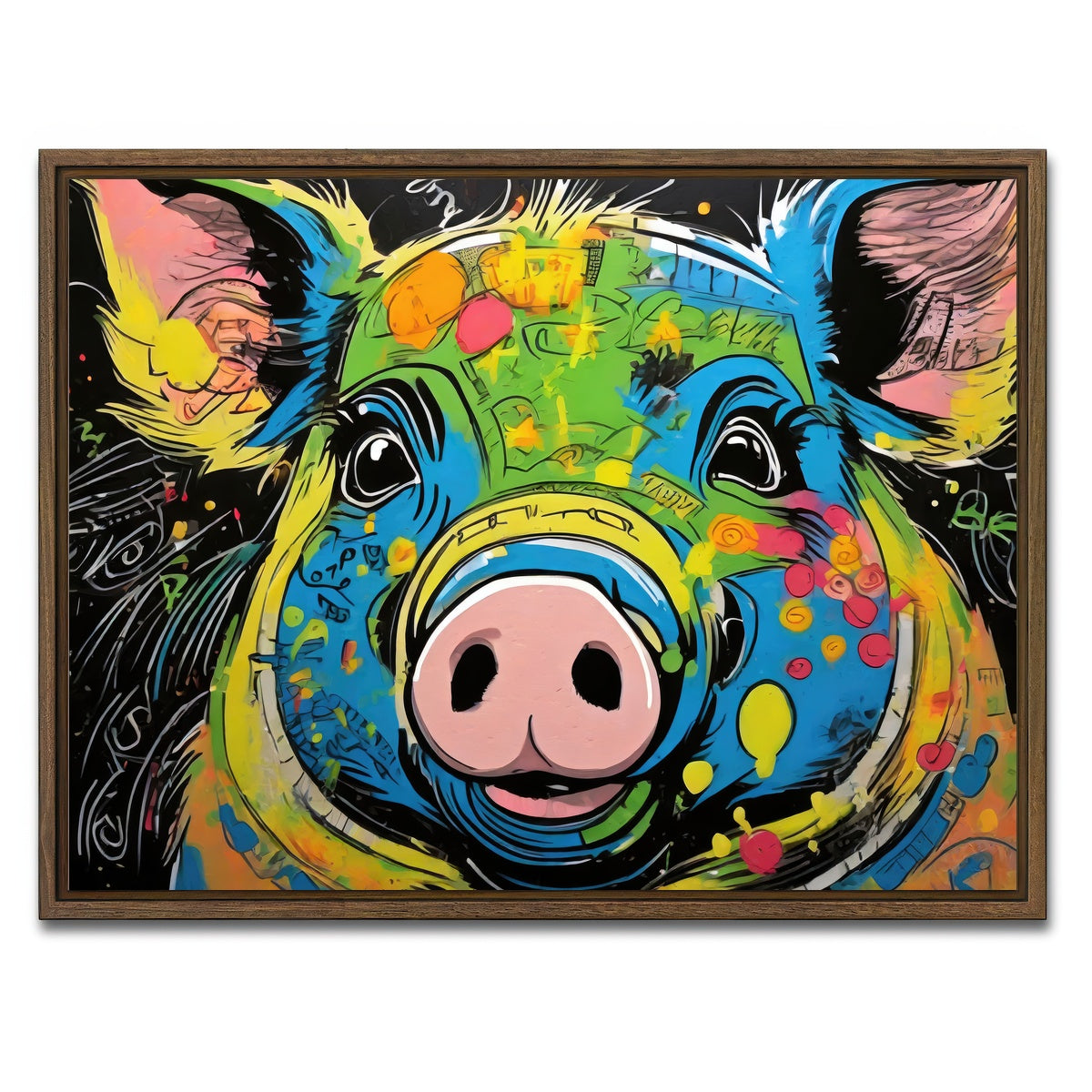 AUTO-MOCKUP WHITE | pig graffiti | 1 Piece | Walnut Framed Canvas | group=4x3