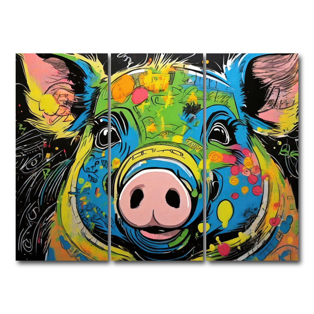 AUTO-MOCKUP WHITE | pig graffiti | 3 Piece | Gallery Wrap Canvas | group=8x18