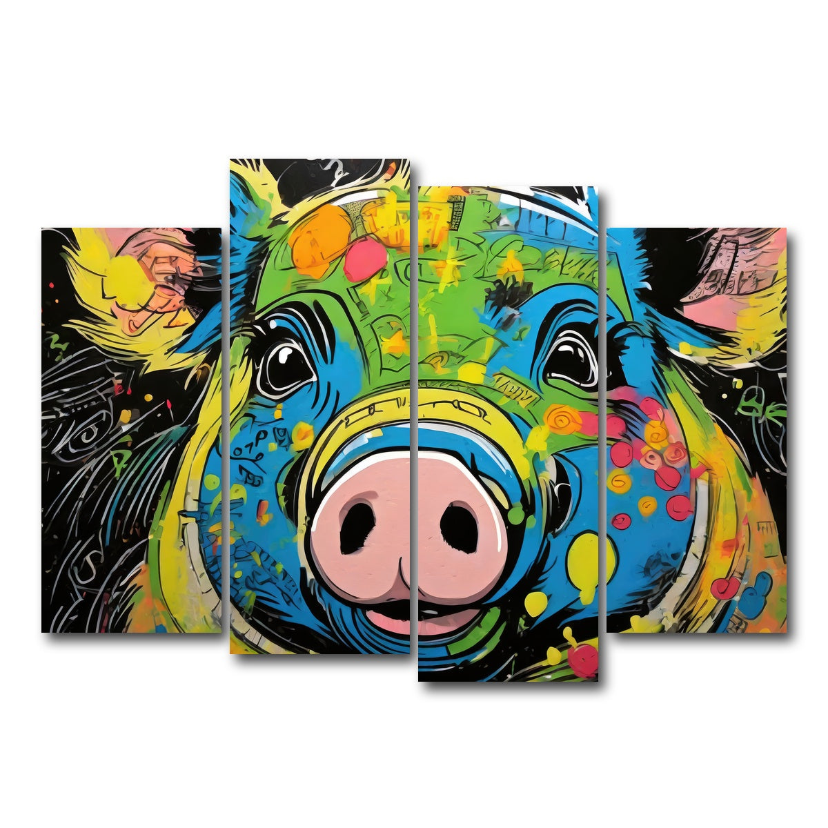AUTO-MOCKUP WHITE | pig graffiti | 4 Piece | Gallery Wrap Canvas | group=4_normal