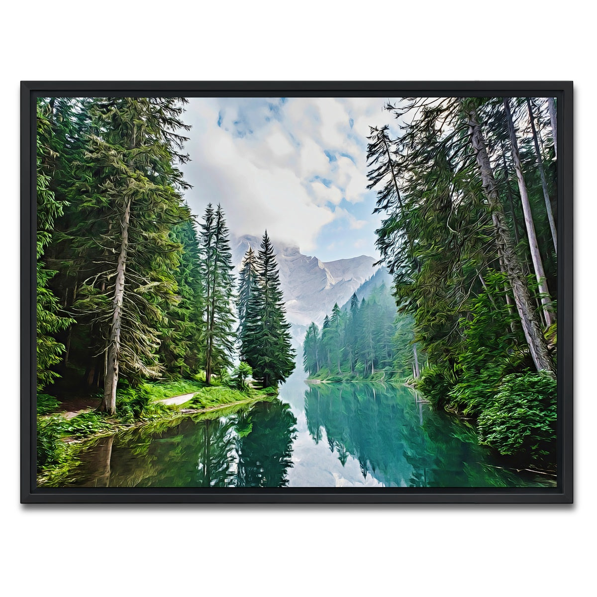 AUTO-MOCKUP WHITE | quiet mountain lake | 1 Piece | Black Framed Canvas | group=4x3