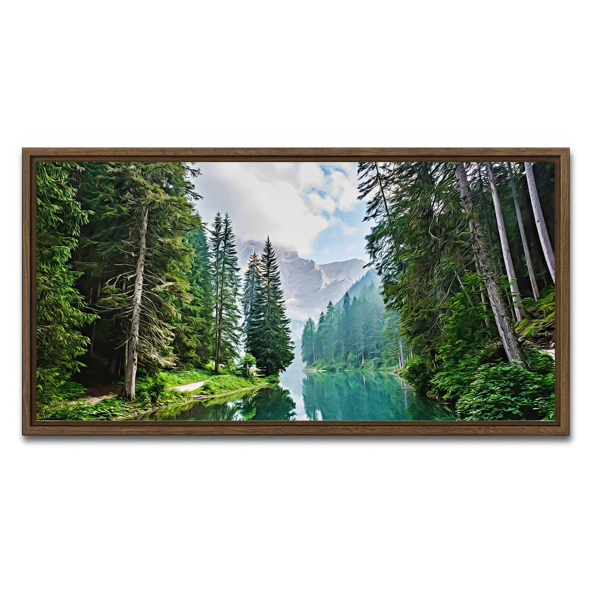 AUTO-MOCKUP WHITE | quiet mountain lake | 1 Piece | Walnut Framed Canvas | group=2x1